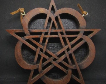 The Rose/Heart Double Pentagram, 2 sizes,  Rosicrucian Pentagram ,wall hanging, altar, over your door.