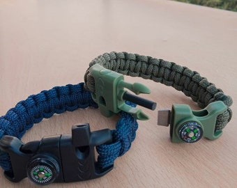Bracelet De Survie Paracord 5 En 1, Bracelet Paracord, Flint, Boussole, Sifflet, Survie, Paracord, Cadeau, Bushcraft, Outil Multi, - France