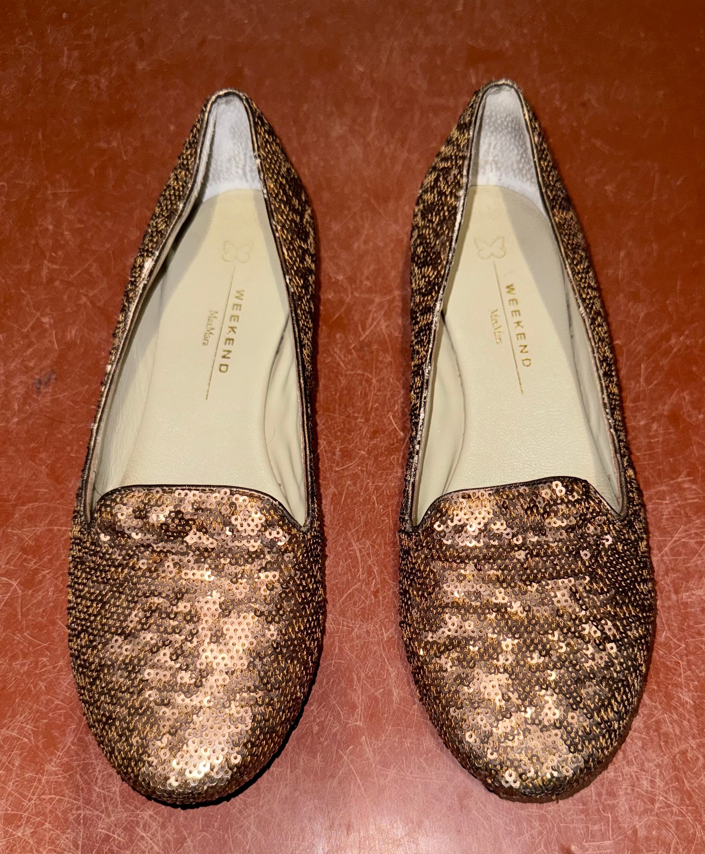 MAX MARA Size 7 Gold Brown Sparkly Loafer Flats Leather loafers with fringe, amber brown | Max Mara main image 4