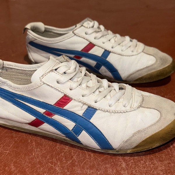 Raro Vintage Asics Onitsuka Tiger México 66, HL202, talla 40, US 7, blanco, azul y rojo, hecho en Vietnam