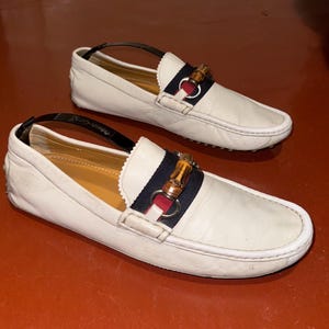 Gucci lather loafers white, bamboo loafers 282734