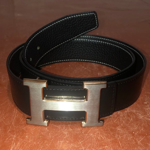 H Logo Constance Reversible Buckle Belt black leather strap 38 mm