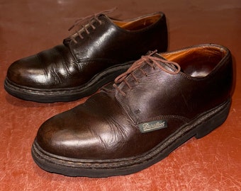 Raros y vintage Paraboot arlies zapatos de vestir Derby de cuero marrón Sz 6 hechos en Francia