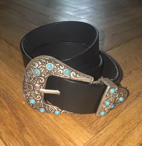 Rare NARCISO RODRIGUEZ Cowboy Western Leather Belt Made in  display picture 1