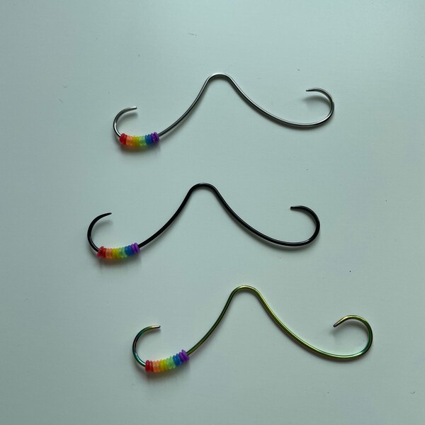 Anneau de nez moustache septum moustache doigts Rollie 16G Anneau de nez barre de septum en acier chirurgical Anneaux arc-en-ciel Septum Piercing bijoux