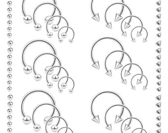 8-24PCS 316L Surgical Steel Externally Threaded 14G 16G Horseshoe Circular Barbell Septum Nose Hoops Rings Daith Cartilage Piercing Jewelry