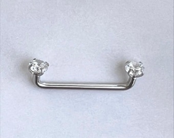 Staple Surface Barbell Collar Bone Piercing 14G Surgical Steel Internally Threaded Staple Barbell Clear Gem Dermal Surface Piercing Jewelry