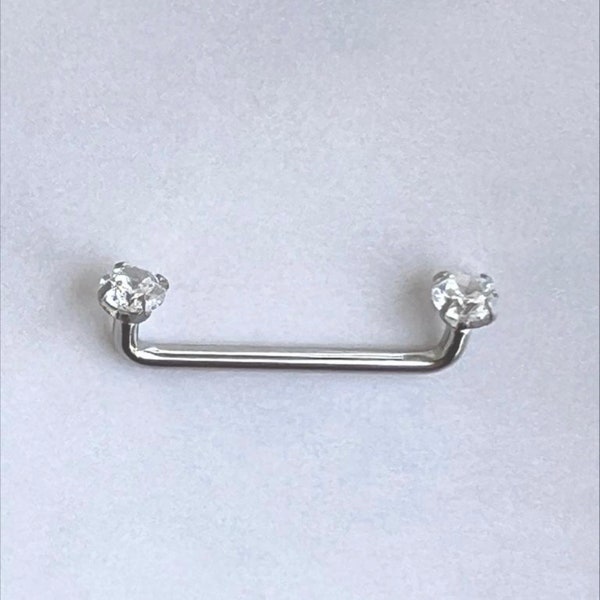 Staple Surface Barbell Collar Bone Piercing 14G Surgical Steel Internally Threaded Staple Barbell Clear Gem Dermal Surface Piercing Jewelry