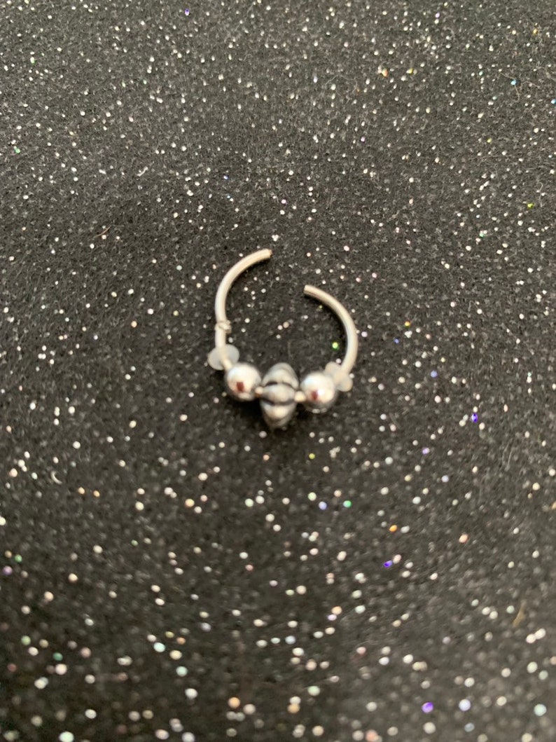 Septum Ring Surgical steel hinged ring clicker with metallic charm