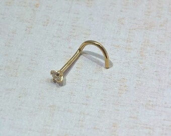 20 Gauge Nose Ring Screw 14K Gold Nose Stud- Nose Screw- Nose Piercing Ring 2mm CZ Prong Set Screw Nose Studs