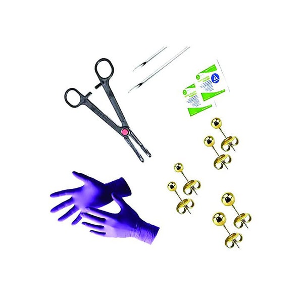 13PCS Ear Piercing Kit Ear Mini Body Piercing Kits, Stud Earrings 20G Ear Studs, Forceps Clamps, 20G Piercing Needles, Gloves, AlcoholPads