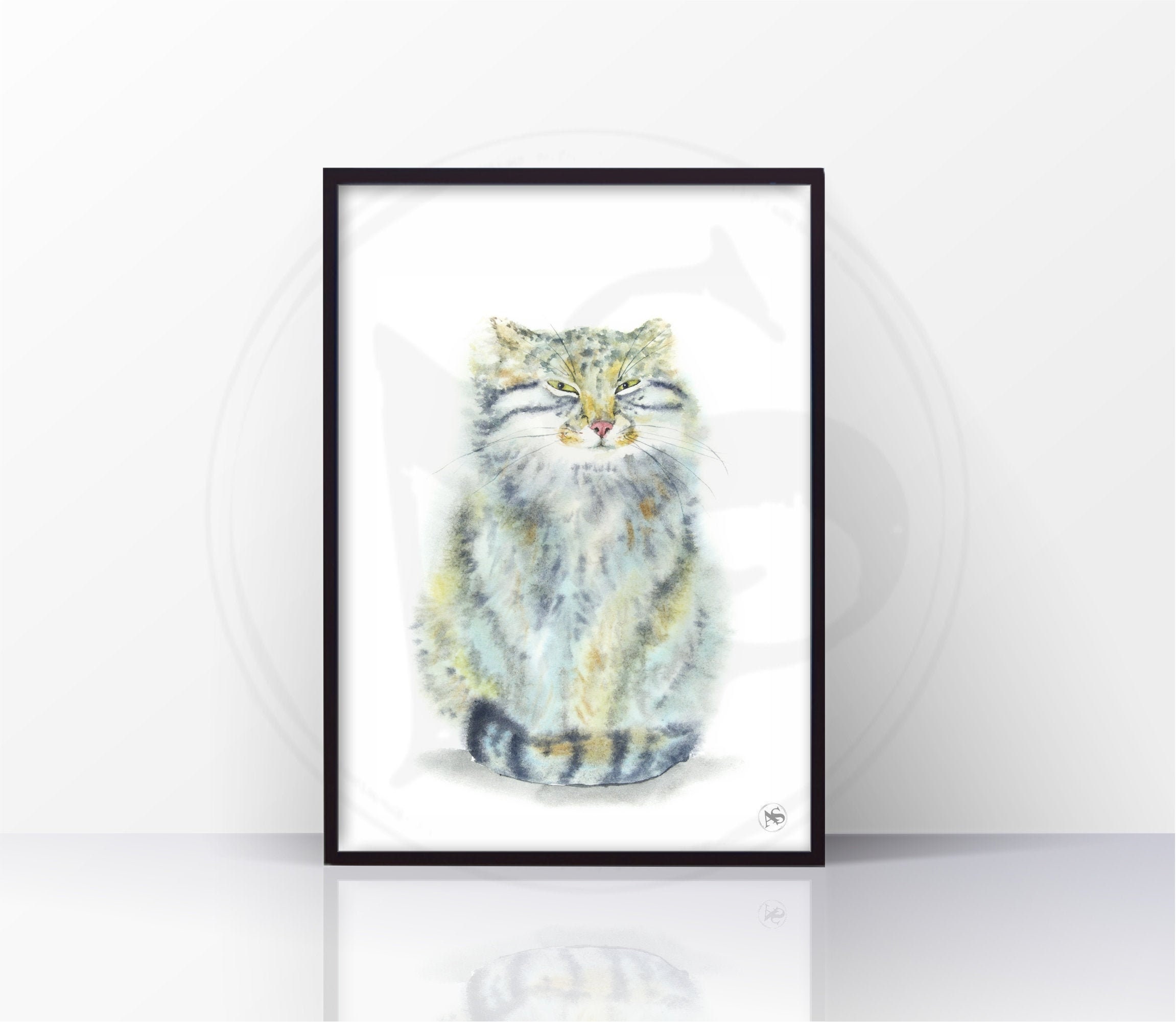 Cat Print Tricky Manul. Watercolor Painting Decor Wall Art | Etsy
