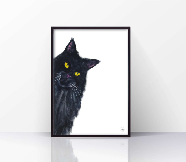 Watercolor Painting Print Wall Art Living Room Decor Wall Decor Art Print Cat Lover Gift Black Cat Bedroom Art Maine Coon Black Cat Print