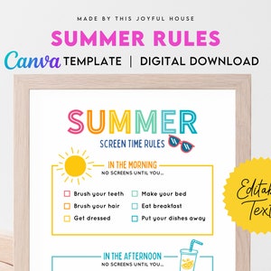 Summer Rules Printable | Screen Time Rules | PDF Digital Download
