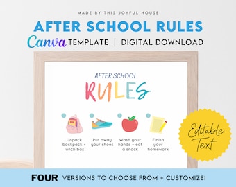 After School Rules Canva Template | Screen Time Rules | PDF Digital Download | Printable & Customizable