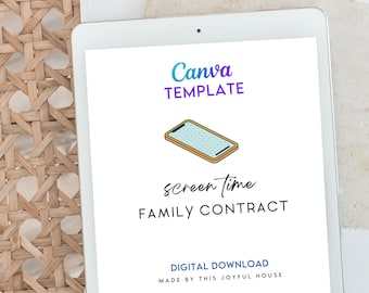 Screen Time Family Contract Canva Template | Editable Text | Digital Download | Printable & Customizable