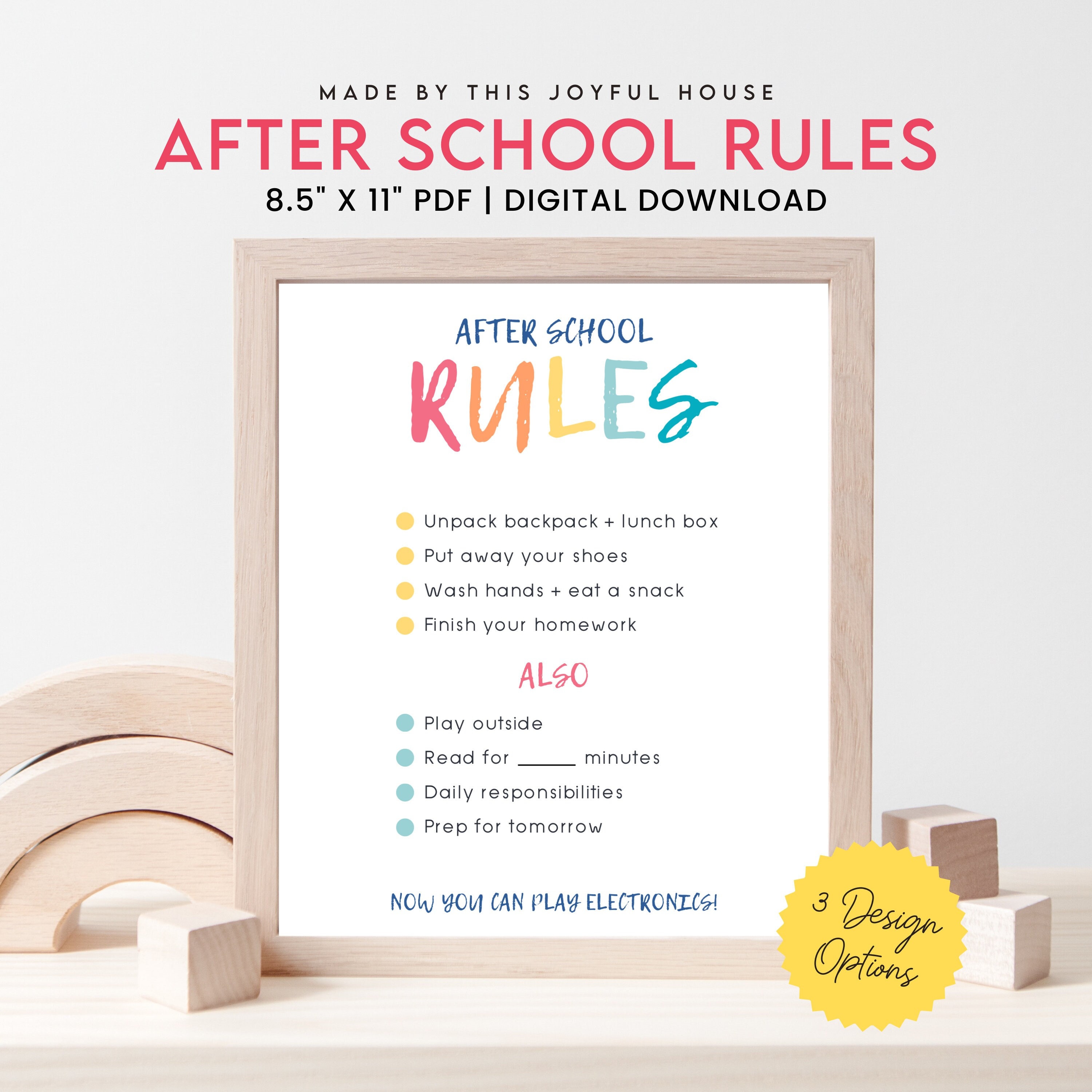 After School Rules Printable Screen Time Rules PDF Digital Download 
