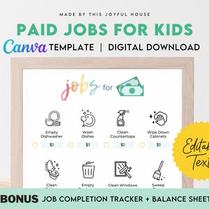 Bezahlte Arbeit für Kinder zum Ausdrucken | Bearbeitbare Canva Vorlage | Digitaler Download