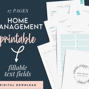 Home Management, Maintenance Tracker, and Project Planner | Digital Download | Printable | Fillable Text Fields