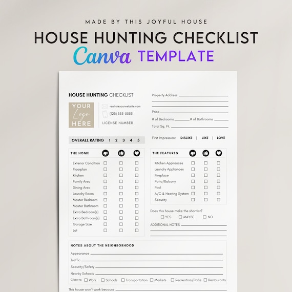 Realtor House Hunting Checklist | Canva Template | Customizable