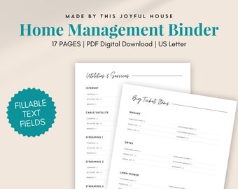 Home Management Binder | PDF with Fillable Text Fields | Modern & Ink Saving Design | Digital Download