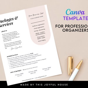 Pacotes e lista de preços para organizadores profissionais | Modelo Canva | Download Digital