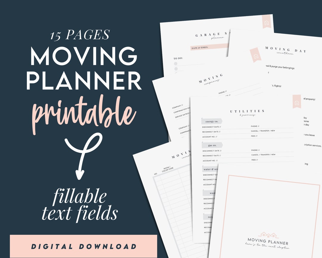 Moving Planner and Checklist | Digital Download | Printable | Fillable ...