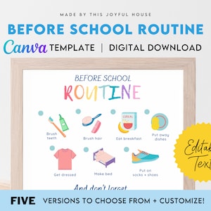 Before School Routine Canva Template | Editable Checklist |  Digital Download | Printable & Customizable