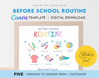 Before School Routine Canva Template | Editable Checklist | PDF Digital Download | Printable & Customizable