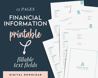Financial Accounts Trackers: Bank Account Manager, Credit Card, Investments, Retirement, Password Keeper | PDF | Fillable Text Fields