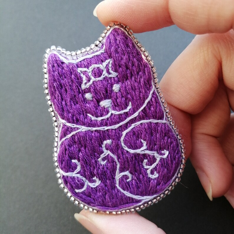 Designer Embroidery Cat Brooch With Triple Moon Wiccan Etsy