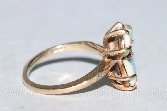 14K Yellow Gold Diamond Opal Butterfly Ring - image 3