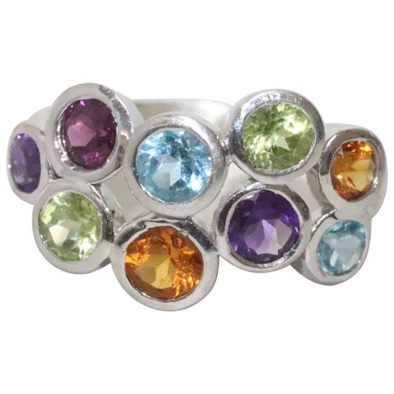 Sterling Silver Multi Colored Stone Ring