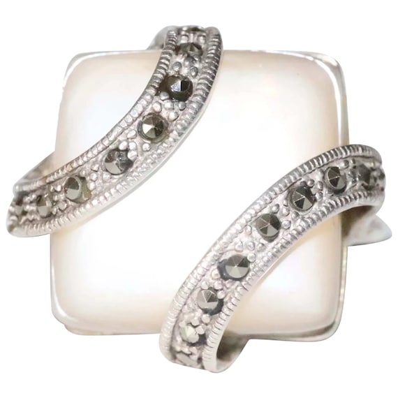 Sterling Silver Mother Of Pearl Marcasite Ring