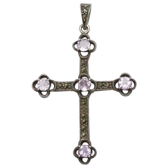 Sterling Silver Amethyst Stone Cross Pendant
