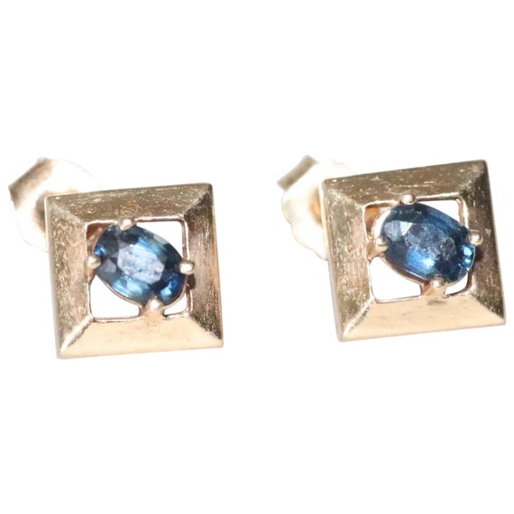 14K Yellow Gold .30 CT Oval Sapphire Earrings - image 1