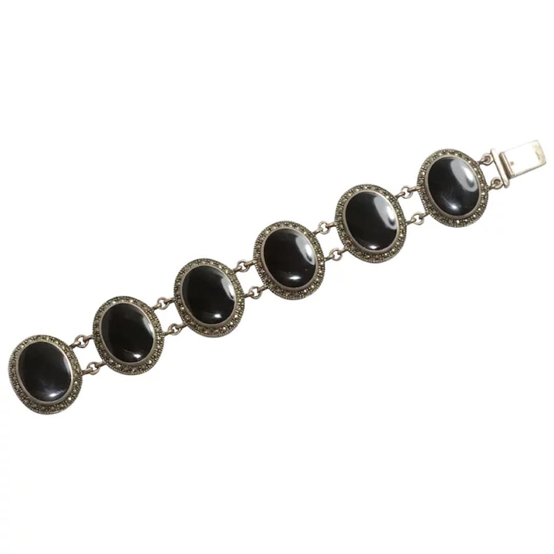 Vintage Sterling Silver Onyx Bracelet Etsy