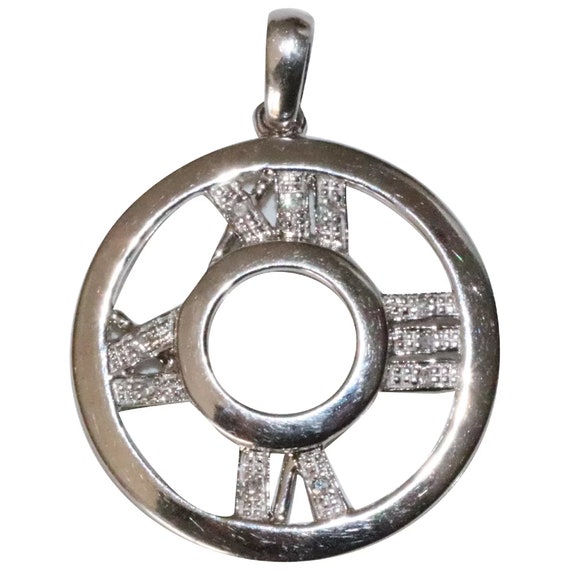 14K White Gold Diamond Watch Face Pendent - image 1