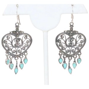 Vintage Sterling Silver Turquoise Chandelier Earrings