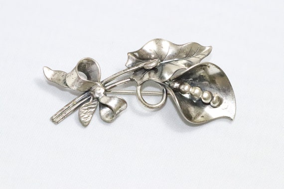 Vintage Floral Sterling Silver Brooch - image 2