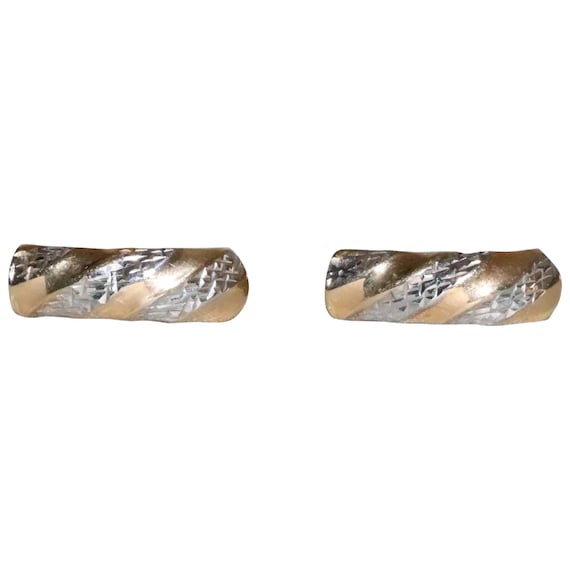 14K Two Toned diamond Cut Swirl Earrings