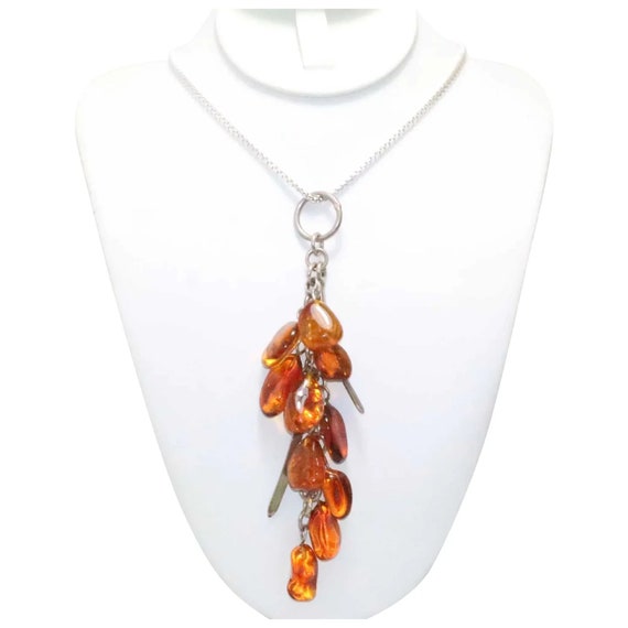 Collier En Argent Sterling 925 Avec 4 Pierres D'Ambre Baltique Naturel - Style Gradué - Neuf Sans Emballage