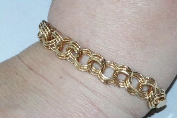 14K Yellow Gold Triple Strand Charm Bracelet - image 2