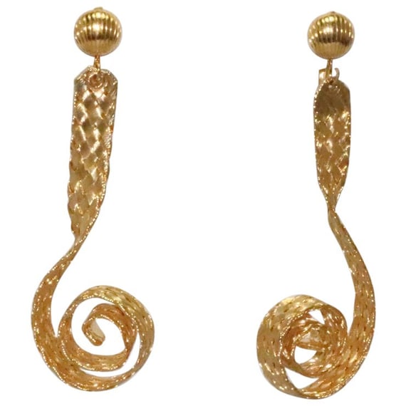 Vintage Gold Plated Clip-On Dangling Earrings - image 1