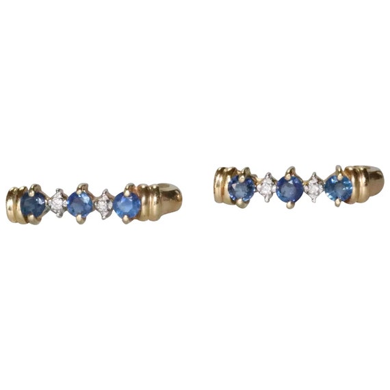 14K Yellow Gold Diamond Faceted Sapphire Earrings - image 1