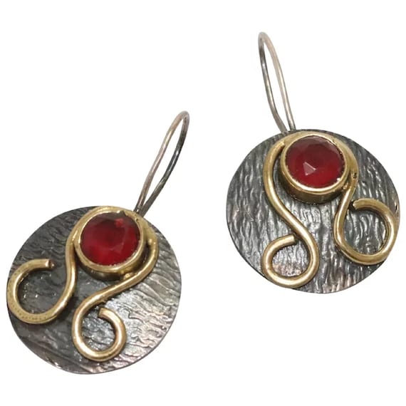 Vintage Sterling Silver Garnet Earrings - image 1