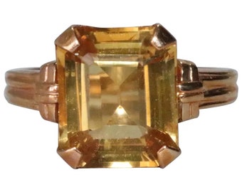 14K Rose Gold Emerald Cut Citrine Ring