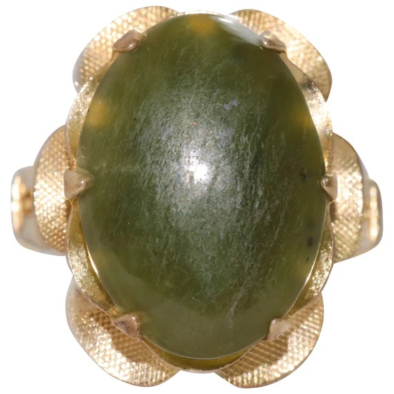 Vintage 10 KT Gold Filled Jade Stone Ring - image 1