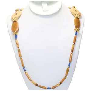 Vintage Tiger&#39;s Eye Lapis Lazuli Beaded Necklace
