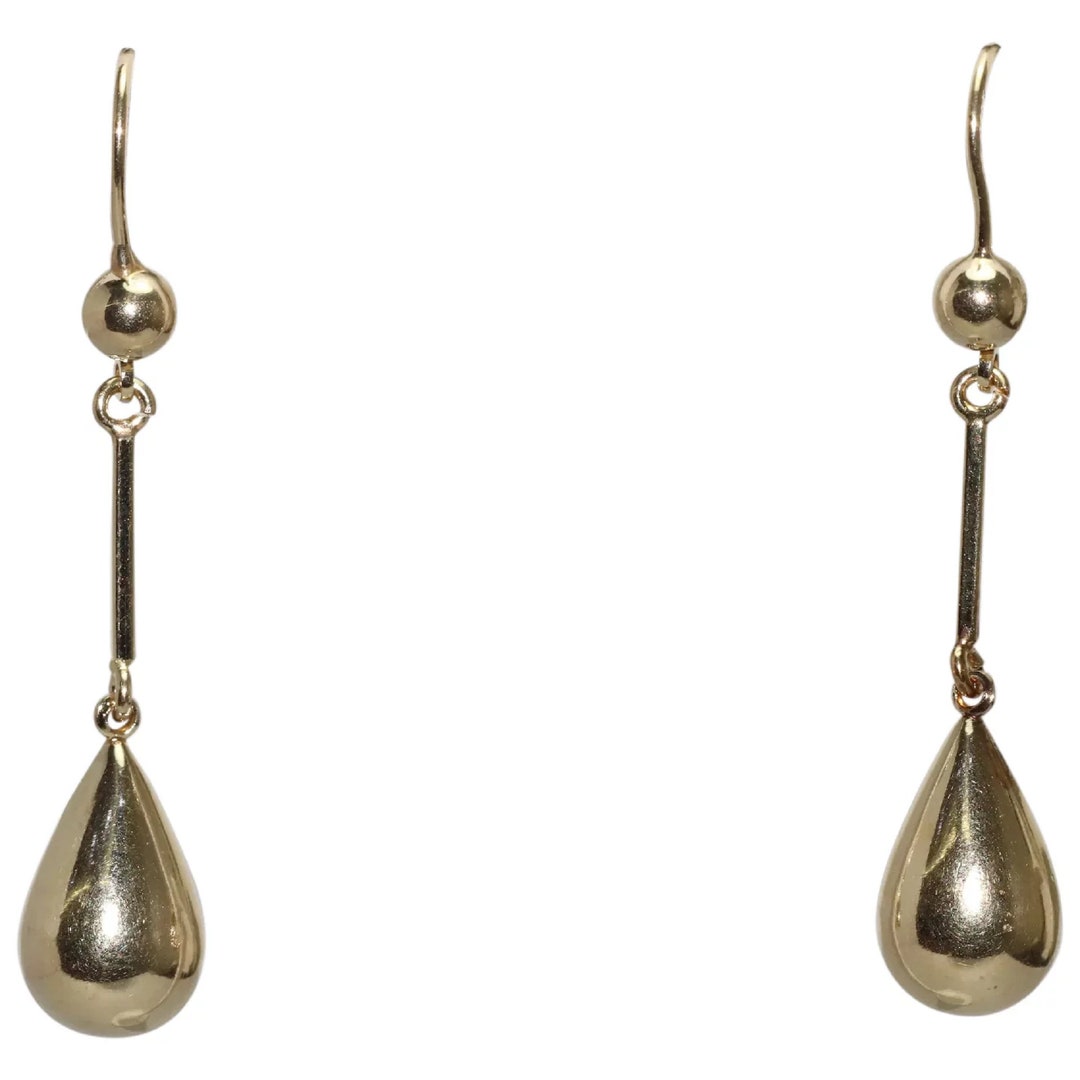 14 KT Yellow Gold Dangling Pear Shaped Earrings - Etsy